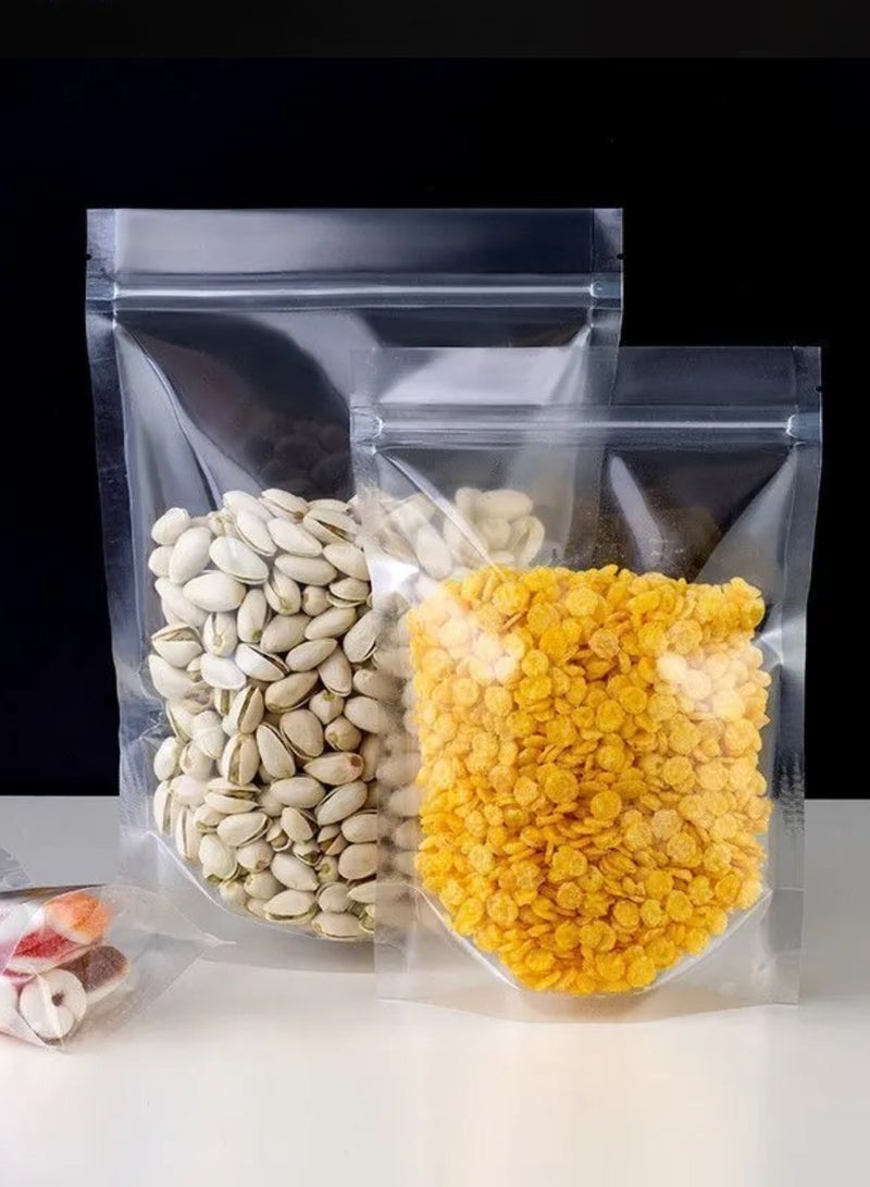 100 pieces of 20*30*4 cm transparent standing food bags, with zippers, can stand upright, reusable sealable food bags, with tear notch, heat-sealable, suitable for storing cookies, snacks, tea, and beverages - Image 3